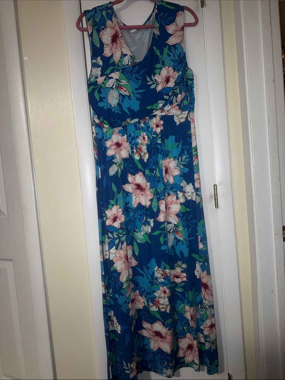 Spense Blue Floral Surplice Maxi Dress